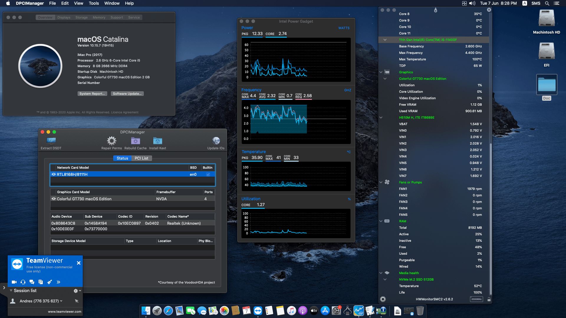 tosh macOS Catalina 10.15.7 Build 19H15 in Gigabyte H510M H + Intel Core i5 11400F + Colorful GT730